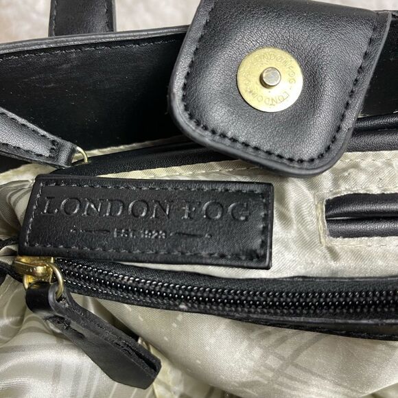 London Fog Beige Canvas shoulder bag with black faux leather straps & trims - Picture 11 of 14